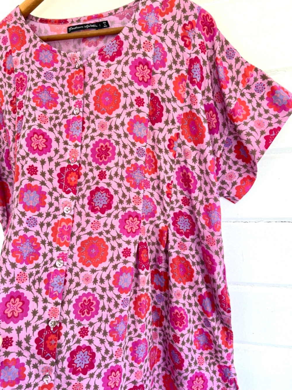 GUDRUN SJODEN Organic Cotton 'Suzani' Short Sleeve Button Tunic - L - Picture 4 of 12